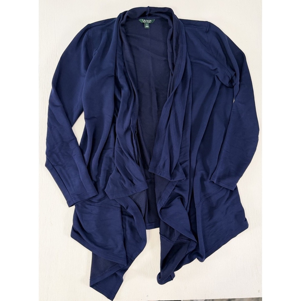 Ralph Lauren‎ Navy Blue Wrap Waterfall Cardigan Long Sleeve Top Sweater Woman XL